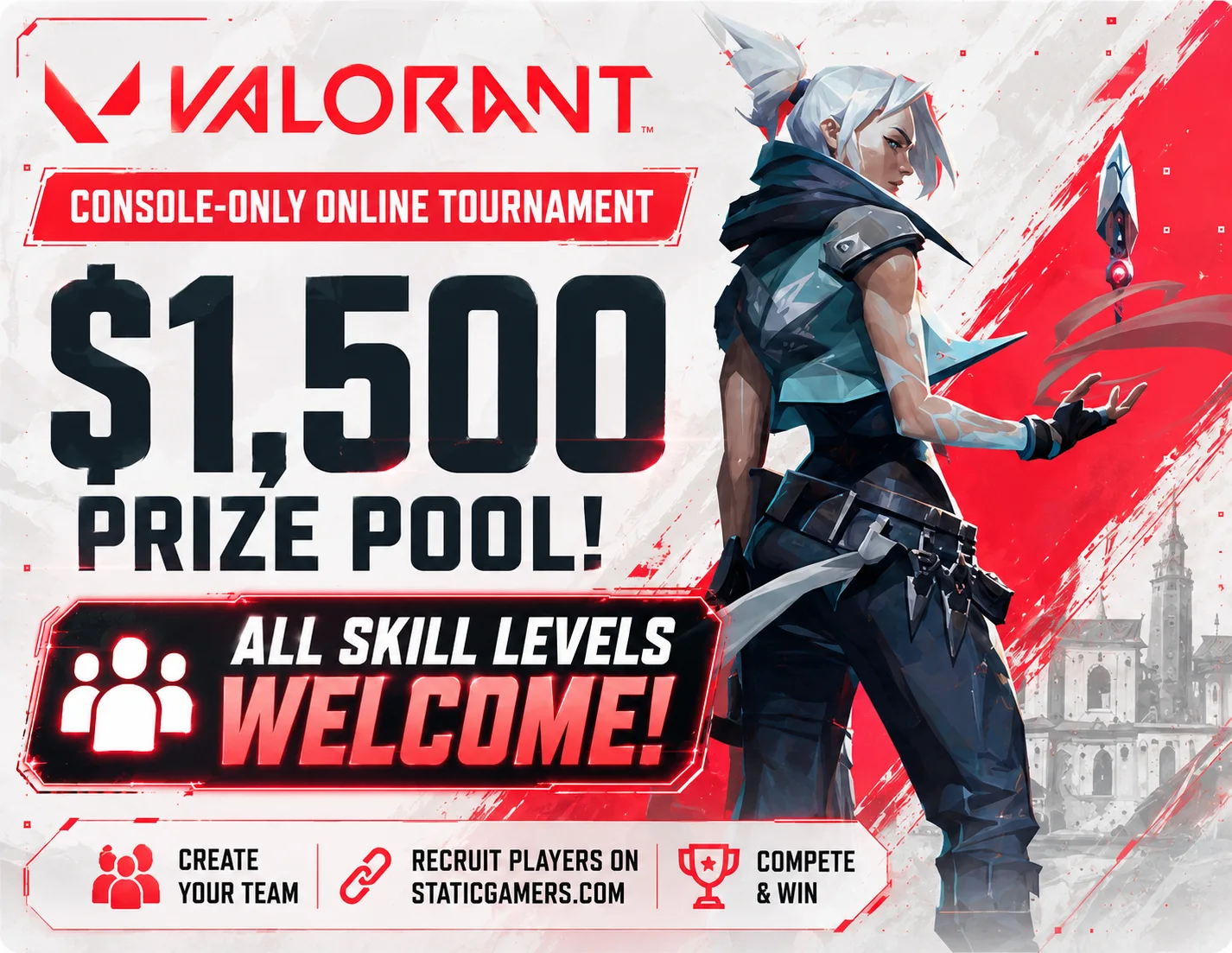 Valorant console-only online tournament with a $1,500 prize pool